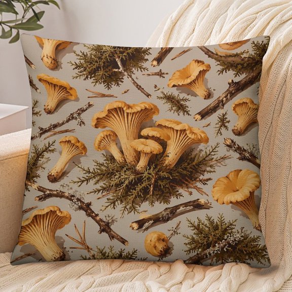 Chilfamy Envelope Throw Pillow Cover, Chanterelle Mushroom Forest Pattern Soft Polyester Farmhouse Modern Decorative Cushion Case for Home Bedroom Living Room,18x18 Inch