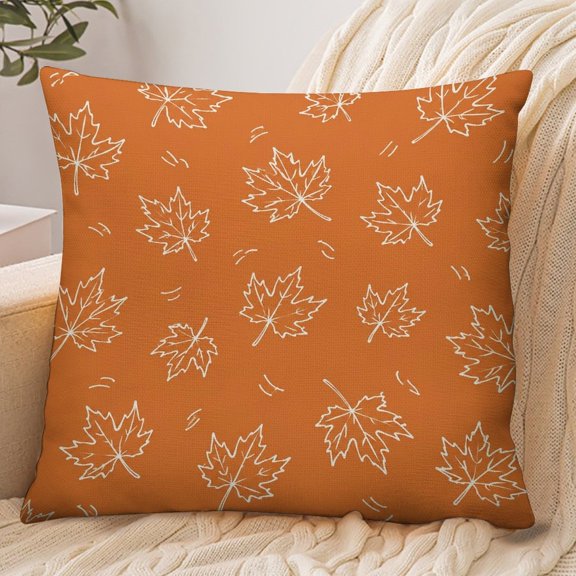 Chilfamy Envelope Throw Pillow Cover, Maple Leaf Outline Pattern Orange Soft Polyester Farmhouse Modern Decorative Cushion Case for Home Bedroom Living Room,18x18 Inch