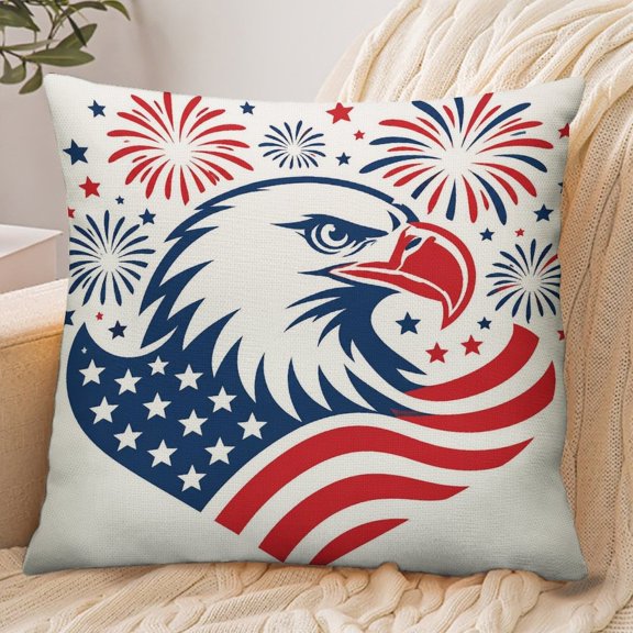 Chilfamy Envelope Throw Pillow Cover, Patriotic Eagle Heart With Fireworks Soft Polyester Farmhouse Modern Decorative Cushion Case for Home Bedroom Living Room,18x18 Inch
