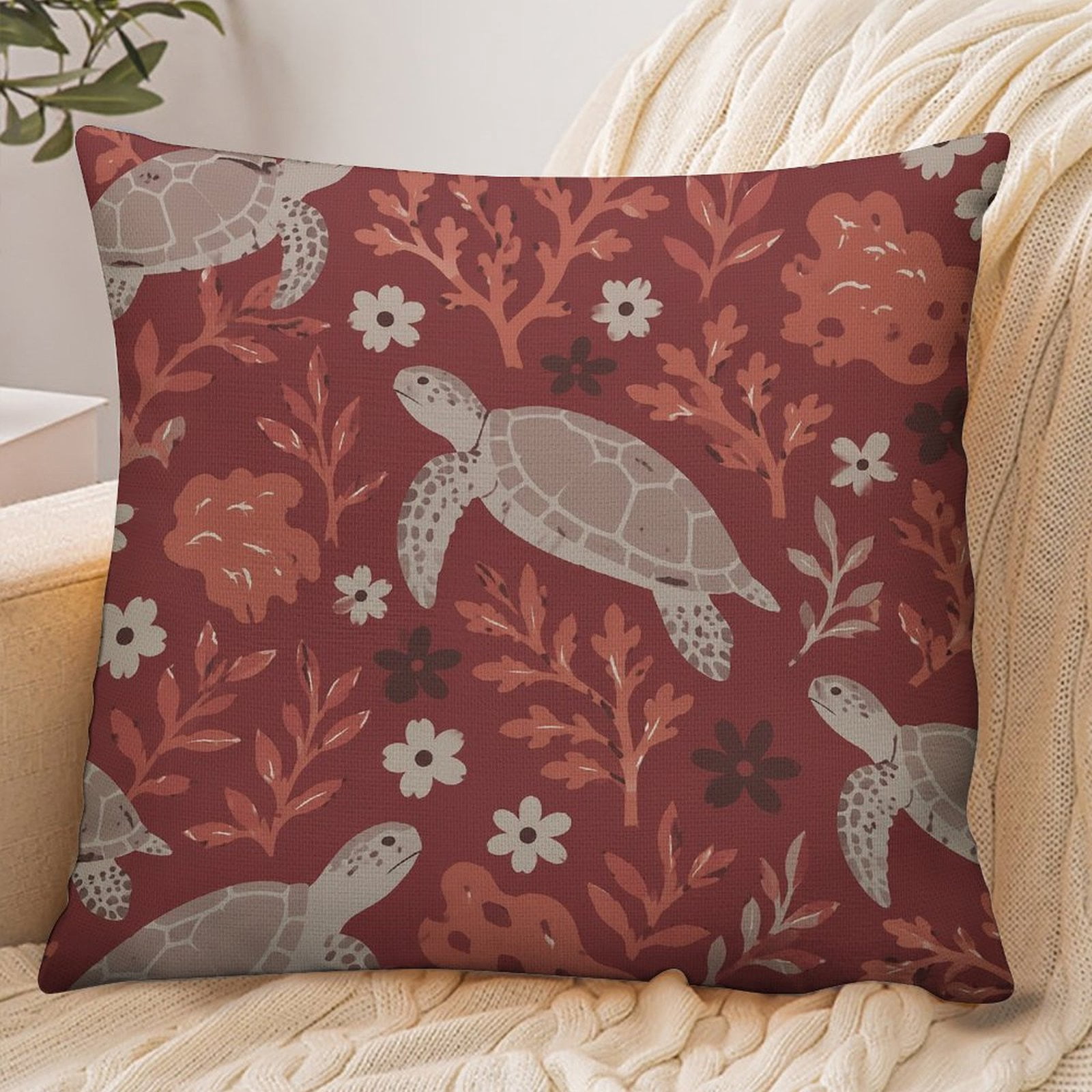 Chilfamy Envelope Throw Pillow Cover, Sea Turtle And Coral Reef Pattern ...