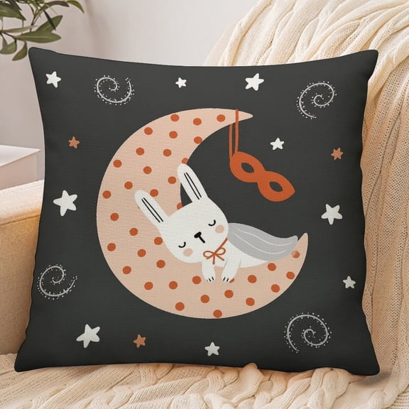 Chilfamy Envelope Throw Pillow Cover, Sleeping Superhero Bunny on Moon Soft Polyester Farmhouse Modern Decorative Cushion Case for Home Bedroom Living Room,18x18 Inch