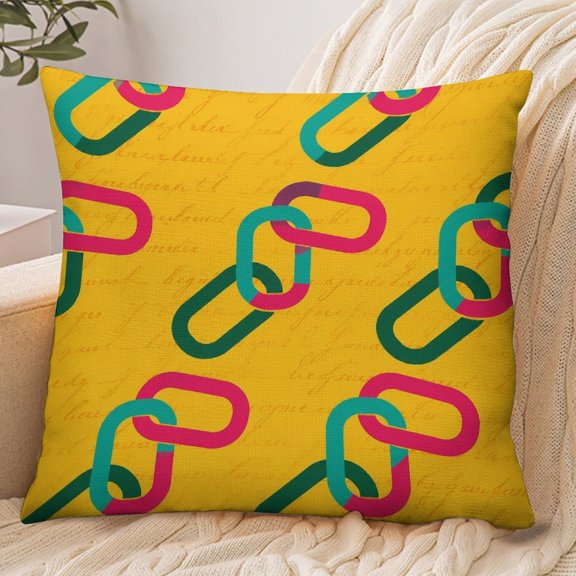 Chilfamy Envelope Throw Pillow Cover, Teal Pink Chain Script Pattern Soft Polyester Farmhouse Modern Decorative Cushion Case for Home Bedroom Living Room,18x18 Inch