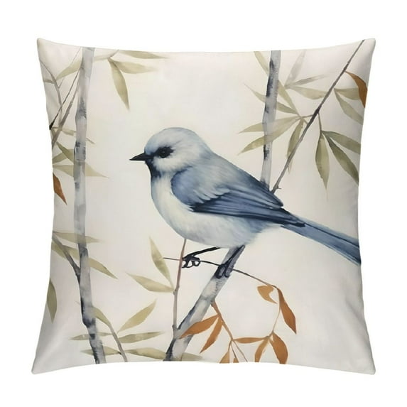 Chilfamy Fall Decor Birds on the Branches Pillow Covers for Couch Sofa Indoor Outdoor Short Plush Pillowcase 1PC 12x12in