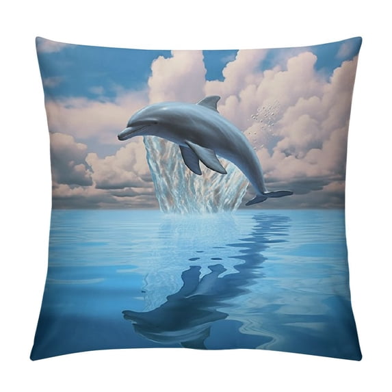 Chilfamy Fall Decor Jumping Dolphin Pillow Covers Short Plush Soft and Durable 1PC 18x18in