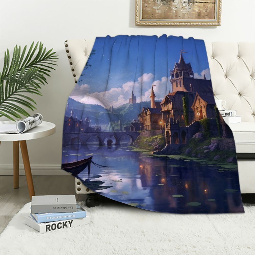 Chilfamy Fantasy Castle Flannel Throw Blanket for Couch Sofa Bed All