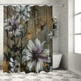 thumbnail image 1 of Chilfamy Farmhouse Flower Floral Shower Curtain, Rustic Purple Daisy Shower Curtain Set, Country Purple Wild Garden Plant Fabric Shower Curtain with Hooks, Brown Wooden Board Bathroom Curtain White, 1 of 7