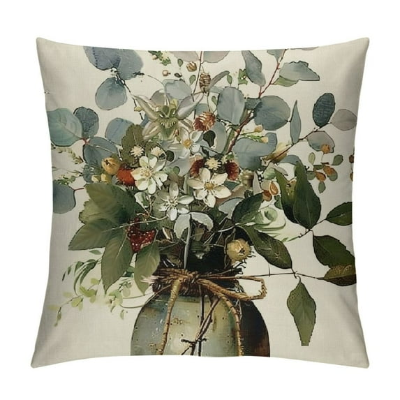 Chilfamy Farmhouse Pillow Covers,Eucalyptus Leaves Decorations Vase Home Sweet Home Cushion Case Gifts for Home Decor 18x18in