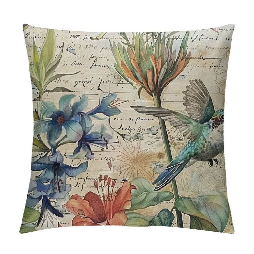 Chilfamy Farmhouse Pillow Covers Spring Summer Throw Pillow Covers Flower Butterfly Bird