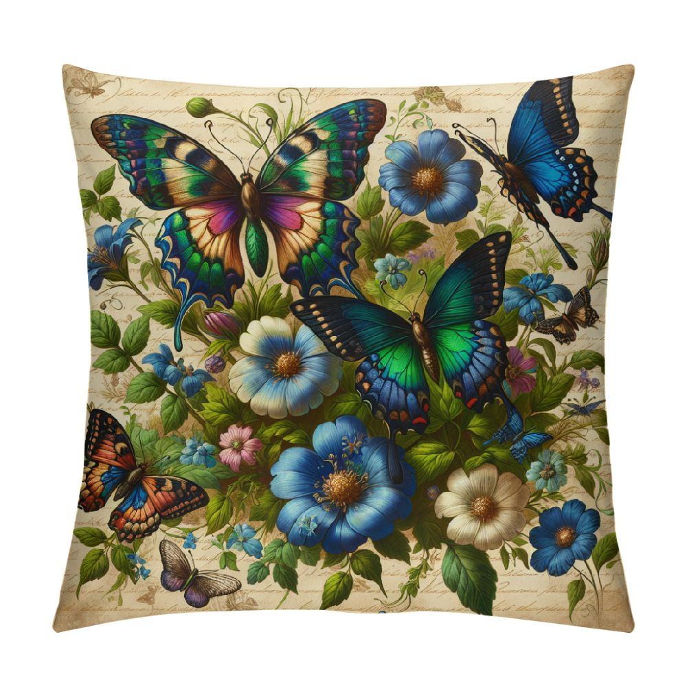 Chilfamy Farmhouse Pillow Covers Spring Summer Throw Pillow Covers Flower Butterfly Bird