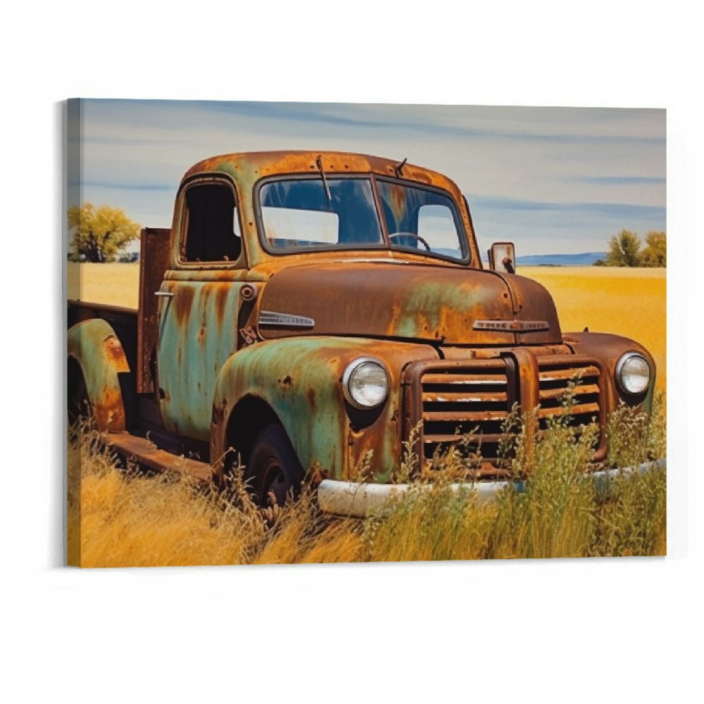 Chilfamy Farmhouse Truck Wall Art, Old Truck Wall Art, Farmhouse Canvas