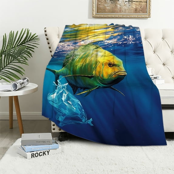 Chilfamy Fish Swimming in Water Flannel Throw Blanket for Couch Sofa Bed All Seasons Soft Plush Blanket 3 Sizes 50x60in