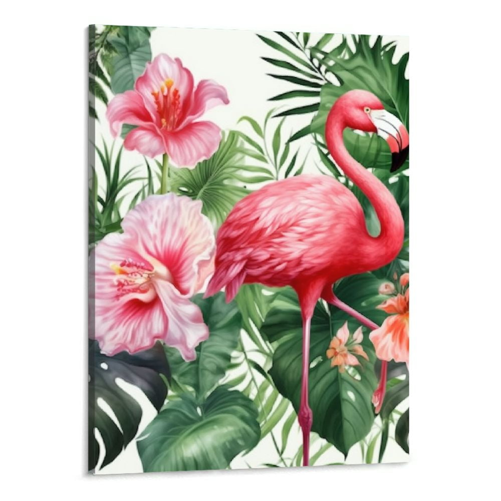 Chilfamy Flamingo Canvas Wall Art Floral Pictures Tropical Plant Prints