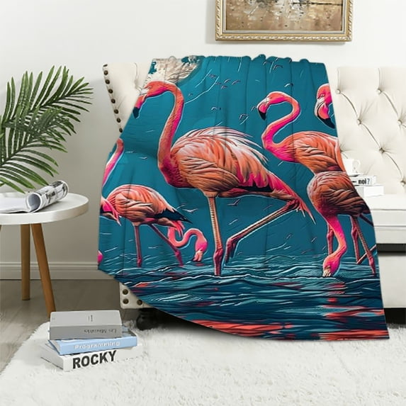 Chilfamy Flamingos Water Moon Super Soft Flannel Blanket for Bed Sofa Living Room Decor All Seasons Exquisite Gifts 40x50in