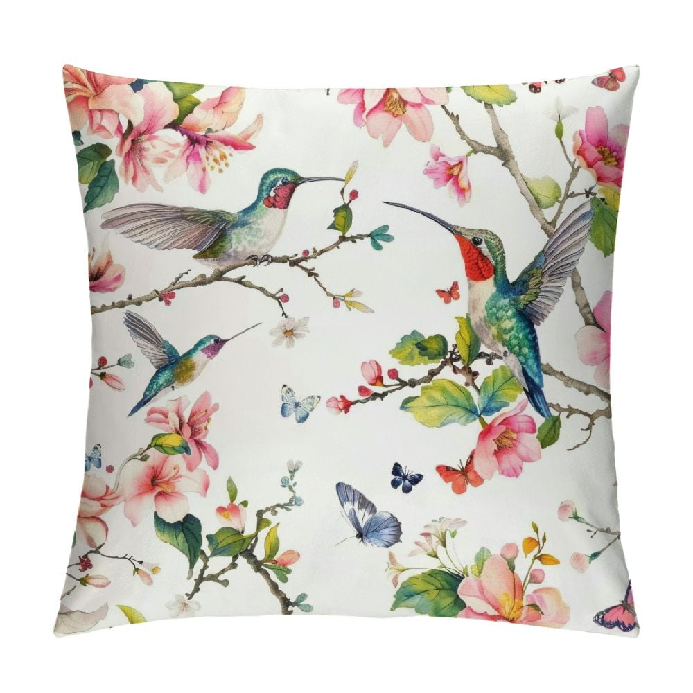 Chilfamy Floral Pattern Hummingbirds Butterflies Throw Pillow Covers