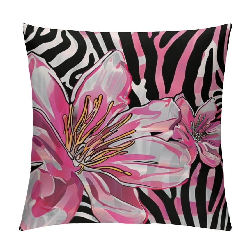 Chilfamy Floral Zebra Animal Throw Pillow Covers,Floral Flowers