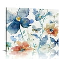 thumbnail image 1 of Chilfamy Flower Canvas Wall Art Blue Floral Canvas Painting Pictures for Gallery Wall Decor Butterfly Flies in Indigo Flowers Canvas Prints Artwork for Living Room Bedroom Home Wall Decor 20x16in, 1 of 6