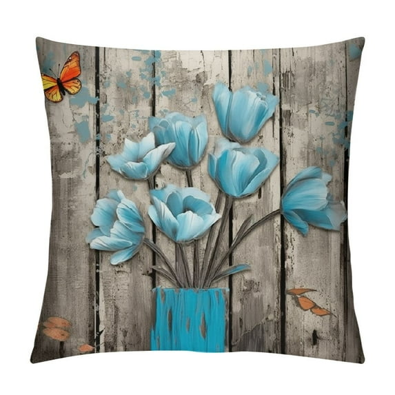 Chilfamy Flowers Butterfly Pillow Covers for Couch Sofa Indoor Outdoor Pillow Case Zipper Closure 1PC 20x20in