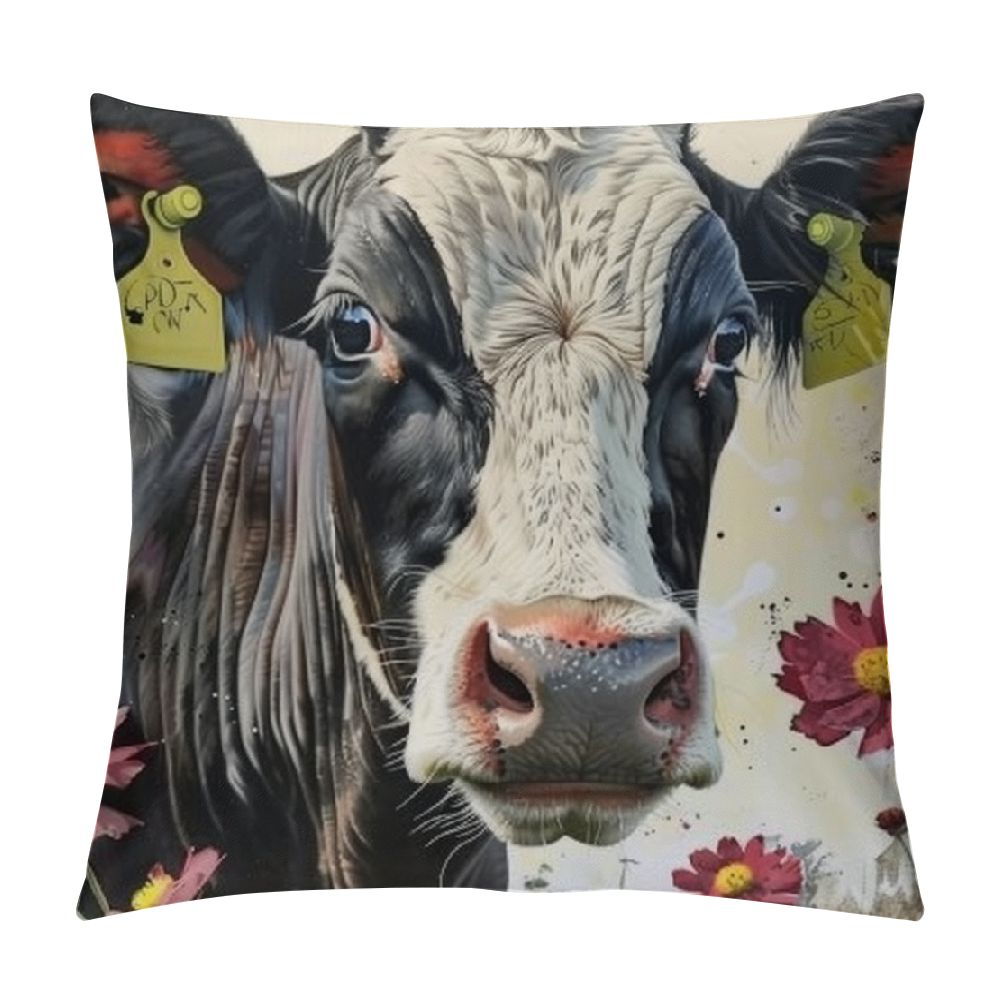 Chilfamy Flowers Decorative Square Throw Pillow Covers Short Plush