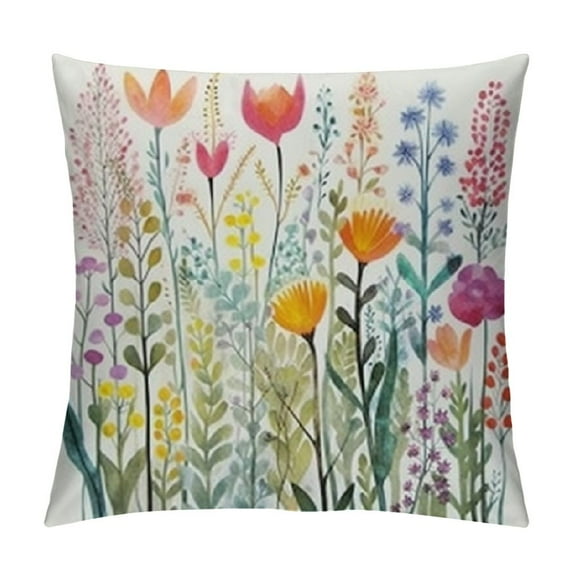 Chilfamy Flowers Leaves Watercolor Painting Pillow Covers for Couch Sofa Indoor Outdoor - 1PC, Printed on Both Sides, Home Decor 20x20in