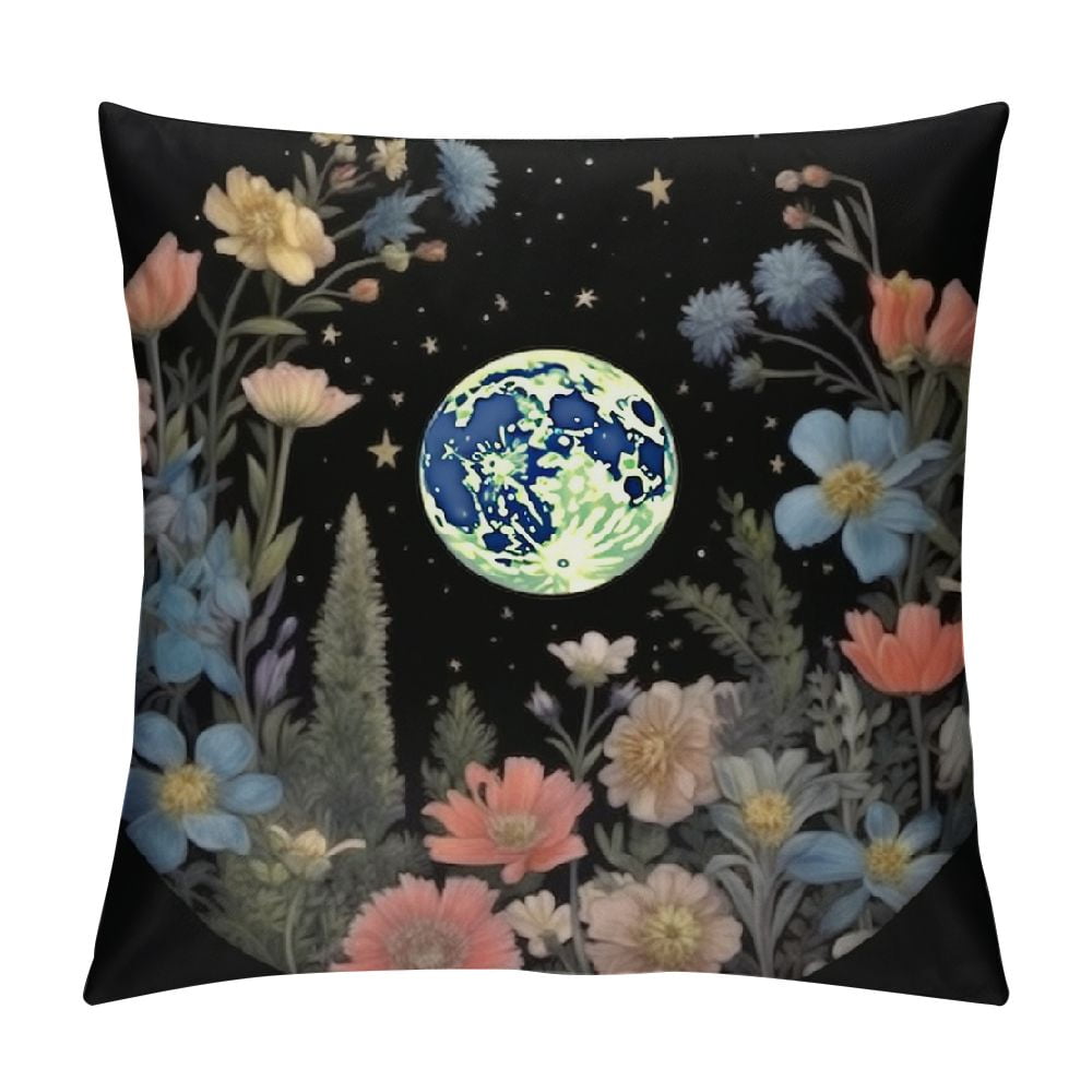 Chilfamy Flowers Moon Throw Pillow Covers Square Cushion for Bedroom