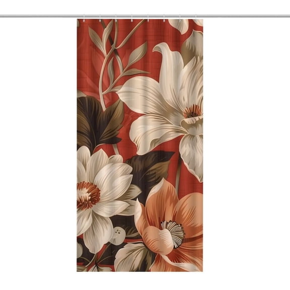 Chilfamy Flowers, Orange Flower, Floral Pattern Shower Curtain ,Watercolor Flowers Bathroom Shower Curtain, Waterproof Fabric Shower Curtain with Hooks