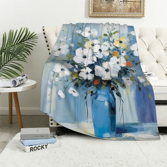 Chilfamy Flowers Print Flannel Throw Blanket Hand/Machine Wash for All Seasons Bed Blanket 60x80in