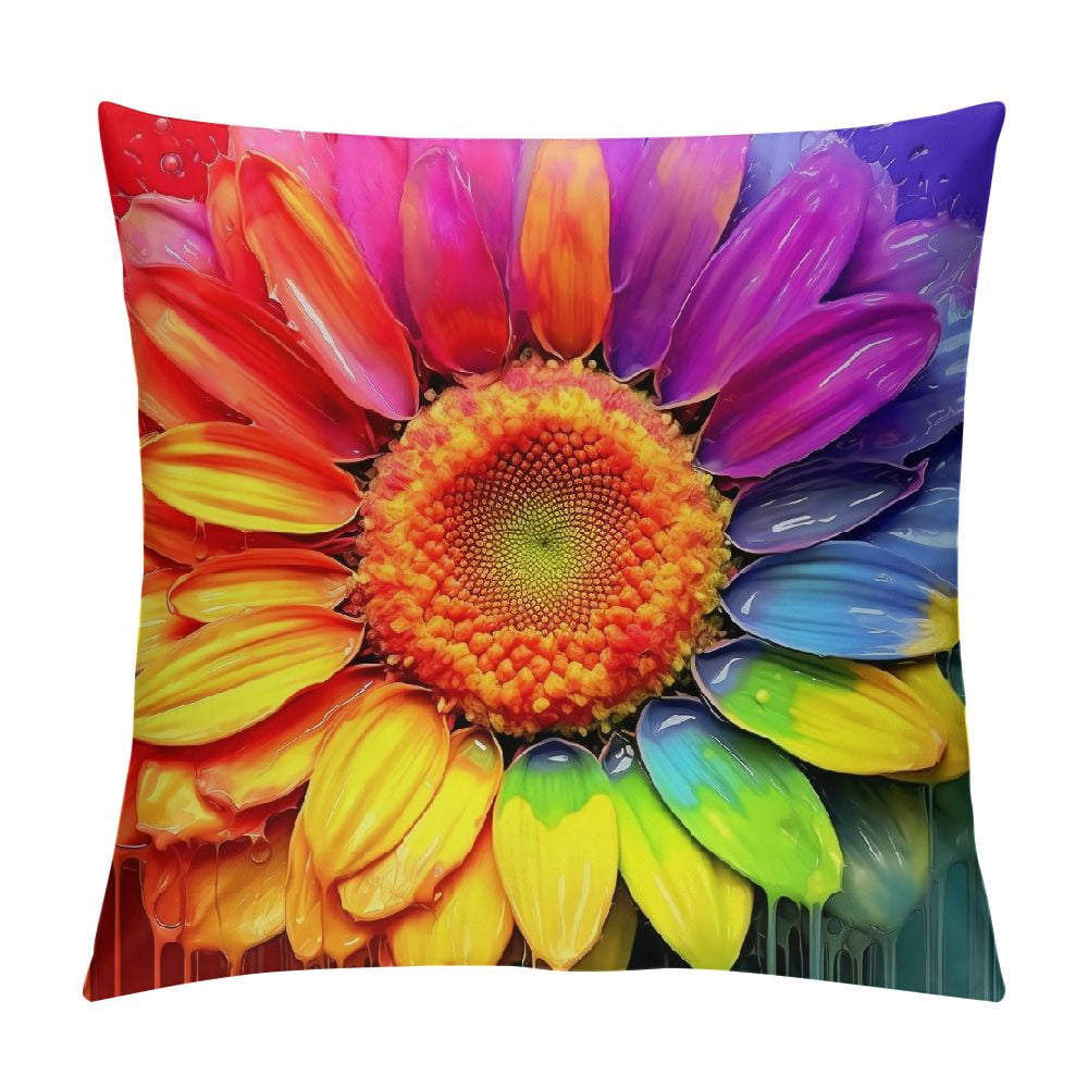 Chilfamy Flowers Rainbow Colorful Fashion Style Throw Pillow Covers