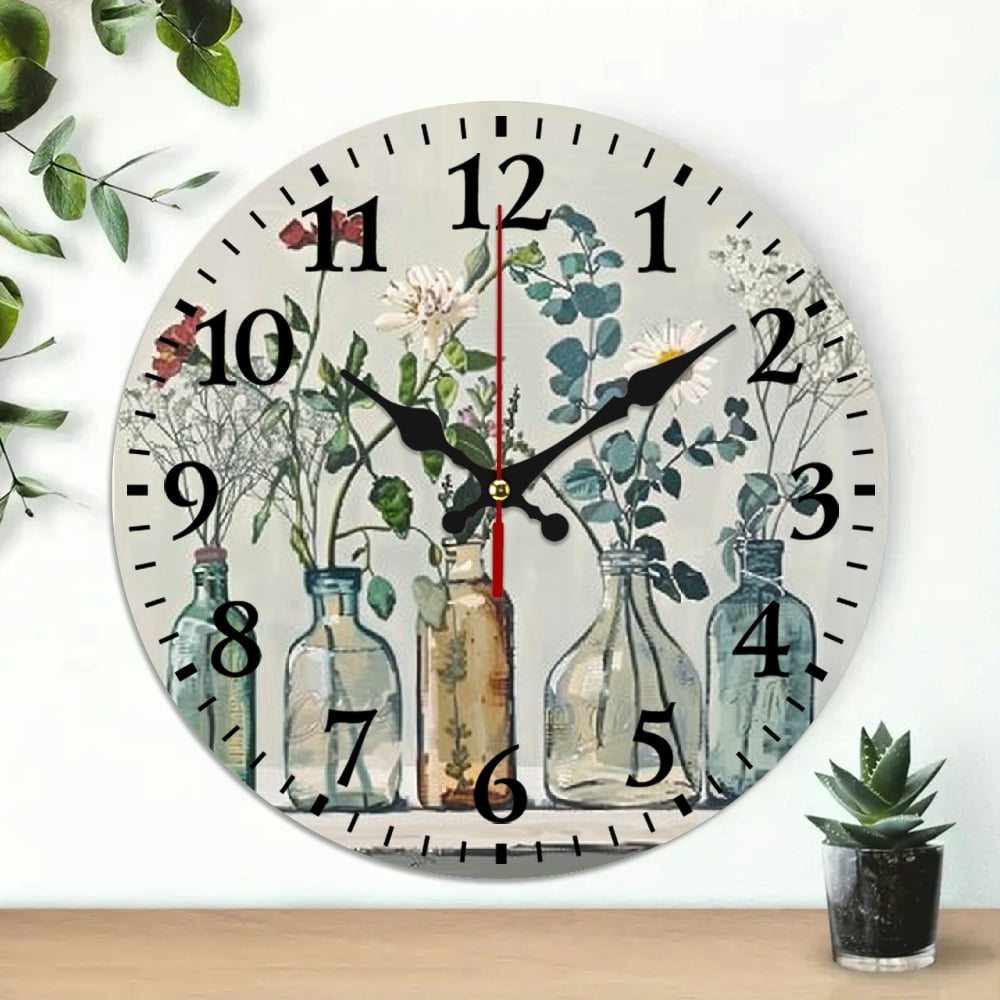 Chilfamy Flowers Wall Clock Decorative Hanging Clock 10 Inch 10x10in ...