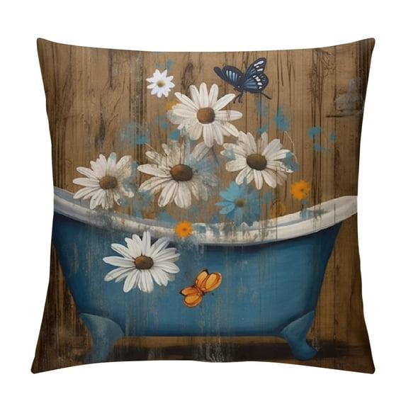 Chilfamy Flowers and Butterfly Pillow Covers for Couch Sofa Indoor Outdoor Square Design 1PC 24x24in
