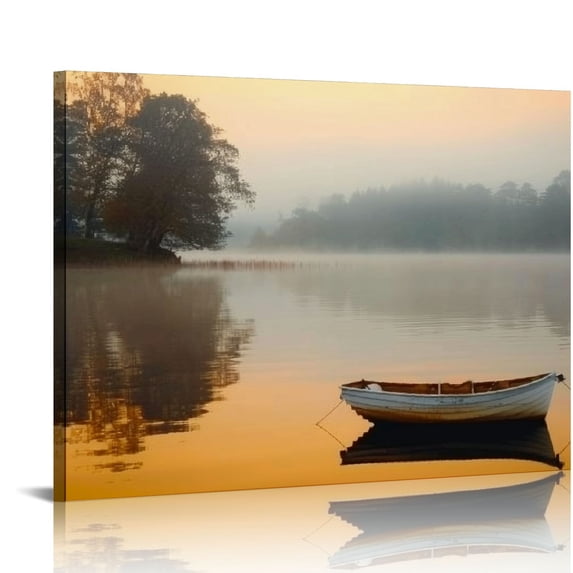 Chilfamy Foggy Lake Canvas Print Modern Art Decor for Home Living Room Bedroom Kitchen Office Salon Bar 16x12in