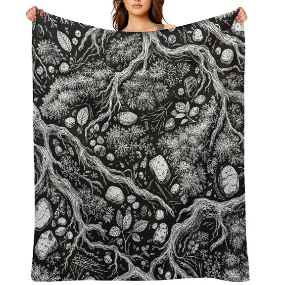 Chilfamy Forest Floor Roots Moss Stones Soft Flannel Throw Blanket, Lightweight Fuzzy Warm Cozy Blanket for Couch Bed Home Travel Decor