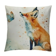 Chilfamy Fox Pillow Covers,Vintage Watercolor Butterfly Fox Couch Pillow Covers ,Pillow Decorative for Sofa Home Living Room Bedroom