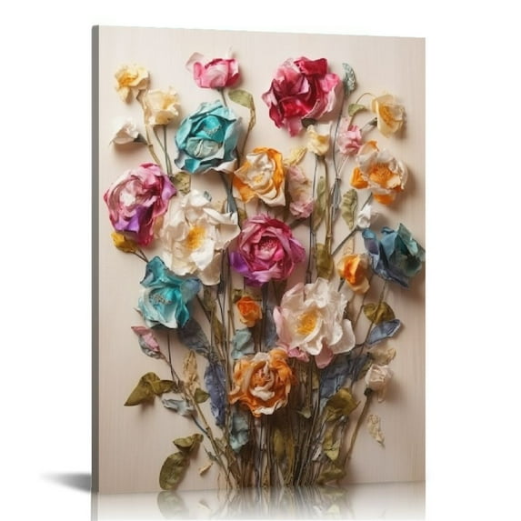 Chilfamy Framed Colorful Floral Canvas Wall Art Flowers Rose Wildflowers painting Wall Decor Artwork Modern Botanical Picture paint Poster Prints Ready to Hang (Floral, 16x20 in/12x16 in Framed)