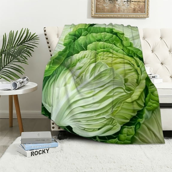 Chilfamy Funny Cabbage Blanket Healthy Green Vegetable Leaves Bed/Couch Throw Blankets for Adults Soft Lightweight Gag Gifts for Kids White