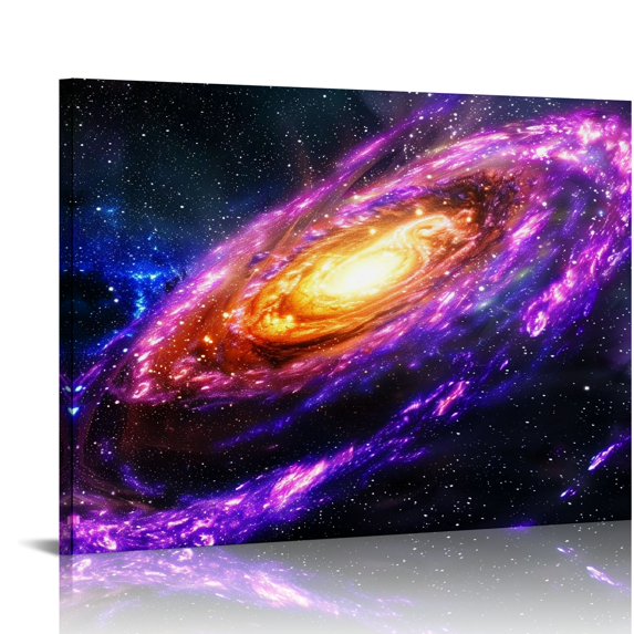Chilfamy Galaxy Stars Space Art Canvas Wall Art Ready to Hang - Ideal Home Decor for Room, Living Room, Bedroom, Office, and More 16x12in