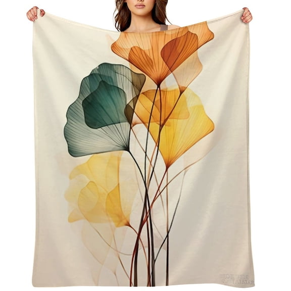 Chilfamy Ginkgo Leaves Transparent Soft Flannel Throw Blanket, Lightweight Fuzzy Warm Cozy Blanket for Couch Bed Home Travel Decor