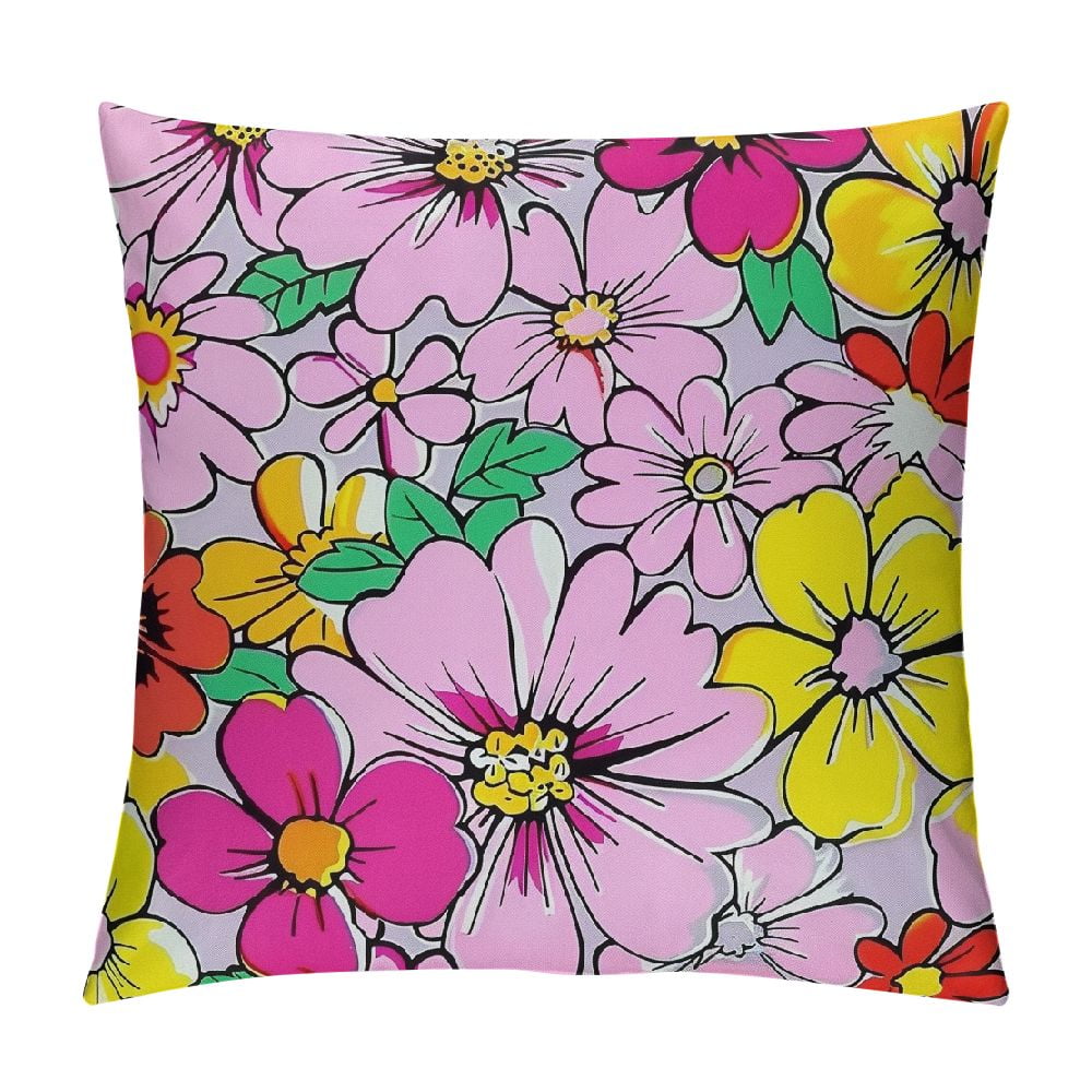Chilfamy Girls Pink Flowers Cushion Cases,Psychedelic Groovy Floral