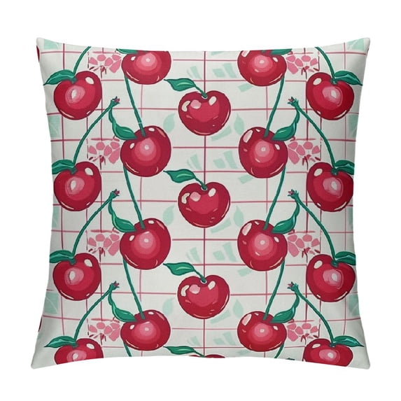 Chilfamy Girly Cherry Pillow Covers Pink Grid Lines Cute Fruits Stripes Decorative Pillow Covers for Kids Sweetheart Geometric Lovely Throw Pillow Covers for Living Room Couch Sofa,Multi-Size