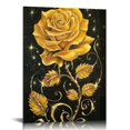 thumbnail image 1 of Chilfamy   Golden Yellow Flowers Canvas Wall Art for Bedroom Bathroom Living Room Wall Decoration Framed Brass Color Rose Wall Decor for Home Kitchen Wall Black Gold Floral Prints 12x16 in, 1 of 5