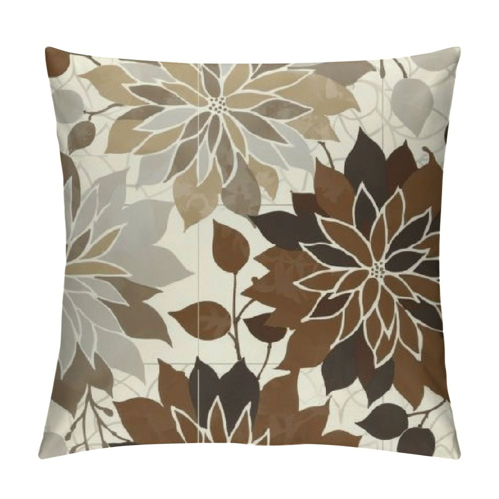 Chilfamy Gray Brown Pillow Covers , Grey Dahlia Flower Print Throw
