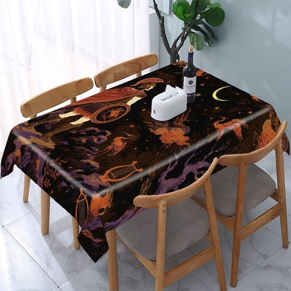 Chilfamy Greek Goddess Night Stars Moon Pegasus Art Deco Rectangle Dining Tablecloth, Washable Wipeable Stain & Wrinkle Resistant Polyester Tablecloth for Kitchen Picnic Party