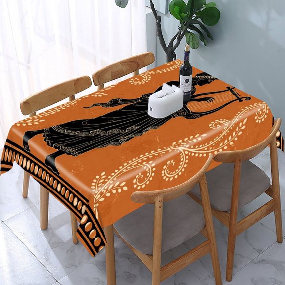 Chilfamy Greek Lyre Player Pottery Art Rectangle Dining Tablecloth, Washable Wipeable Stain & Wrinkle Resistant Polyester Tablecloth for Kitchen Picnic Party