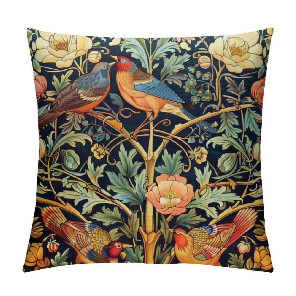 Chilfamy Green Chinoiserie Pillow Cover Blue and Yellow Floral Throw