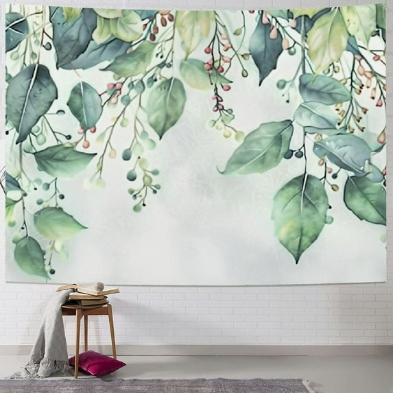 Chilfamy Green Leaf Tapestry Eucalyptus Leaves Tapestry Tropical Plant Watercolor Leaf Spring Botanical Floral Tapestry Wall Hanging for Bedroom Living Room Dorm Wall Art Home Decor 50x40inch