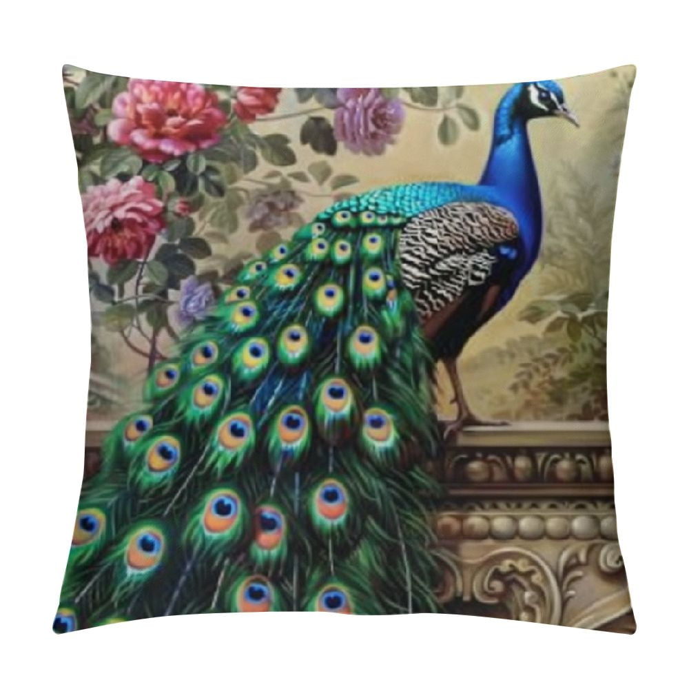 Chilfamy Green Peacock Animal Throw Pillow Cover Beautiful Peacock