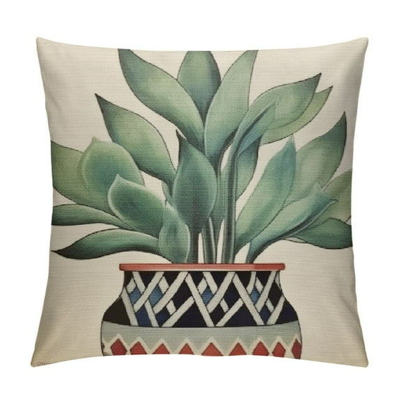 Chilfamy Green Plant Throw Pillow Covers Vintage Tropical Succulent Leaf Outdoor Decorative Home Cover Sofa Case Summer Plants (Plant) 12x12in