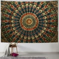 thumbnail image 1 of Chilfamy  Handmade Indian hippie Bohemian Psychedelic Peacock Mandala Wall hanging College Dorm Beach Throws Table Cloth Bedding Tapestry (Golden Green, Queen) 50x40inch, 1 of 6