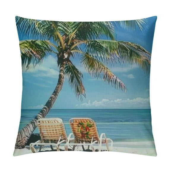 Chilfamy Hawaii Beach Throw Pillow Cover , Tropical Ocean Beach Decor Pillow Cover, Palm Tree Decorative Pillow Cover, Summer Holiday Style Coastal Cushion Cover Bedroom Decor White