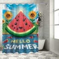 thumbnail image 1 of Chilfamy  Hello Summer Shower Curtain, Watermelon Calligraphy Fruit Food Summer Painting Effect Modern, Cloth Fabric Bathroom Decor Set with Hooks, Jade Green and Dark Coral White, 1 of 7