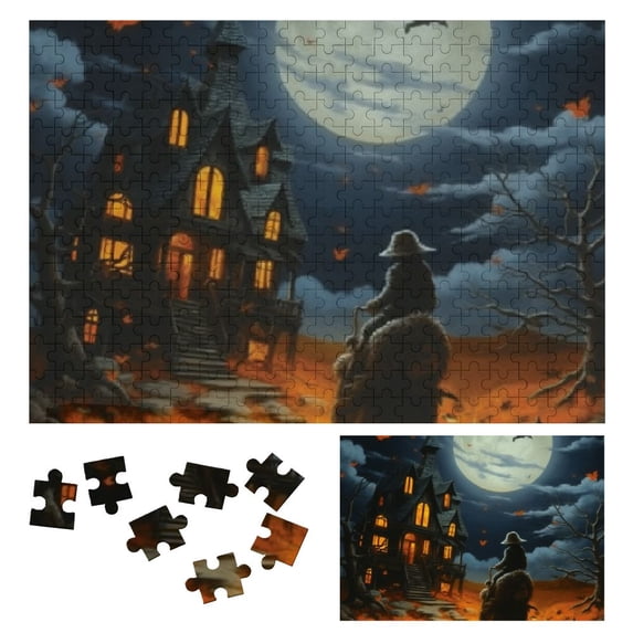 Chilfamy Horror Halloween Holiday Puzzle for Adults, Fall Scary Haunted Mansion Jigsaw Puzzle, Pumpkin Skull Puzzle 300 PCS